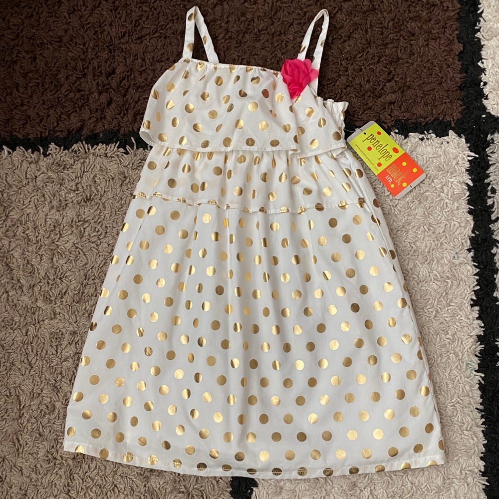 ❄️4/$20-White & Gold Polka Dot Dress